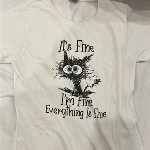 Gildan White Short-Sleeve Graphic Tee with Black Cat and Blue Eye Accents